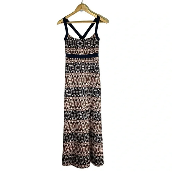 Eddie Bauer Travex Knit Geometric Cross Back Maxi Sun Dress Size Small Summer - Picture 2 of 8